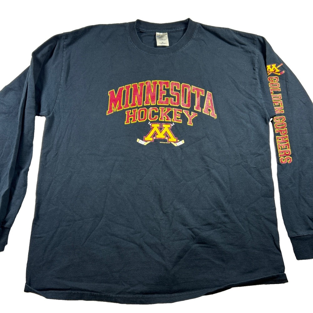 University of Minnesota Hockey Black Long Sleeve T-Shirt Mens XL Golden Gophers
